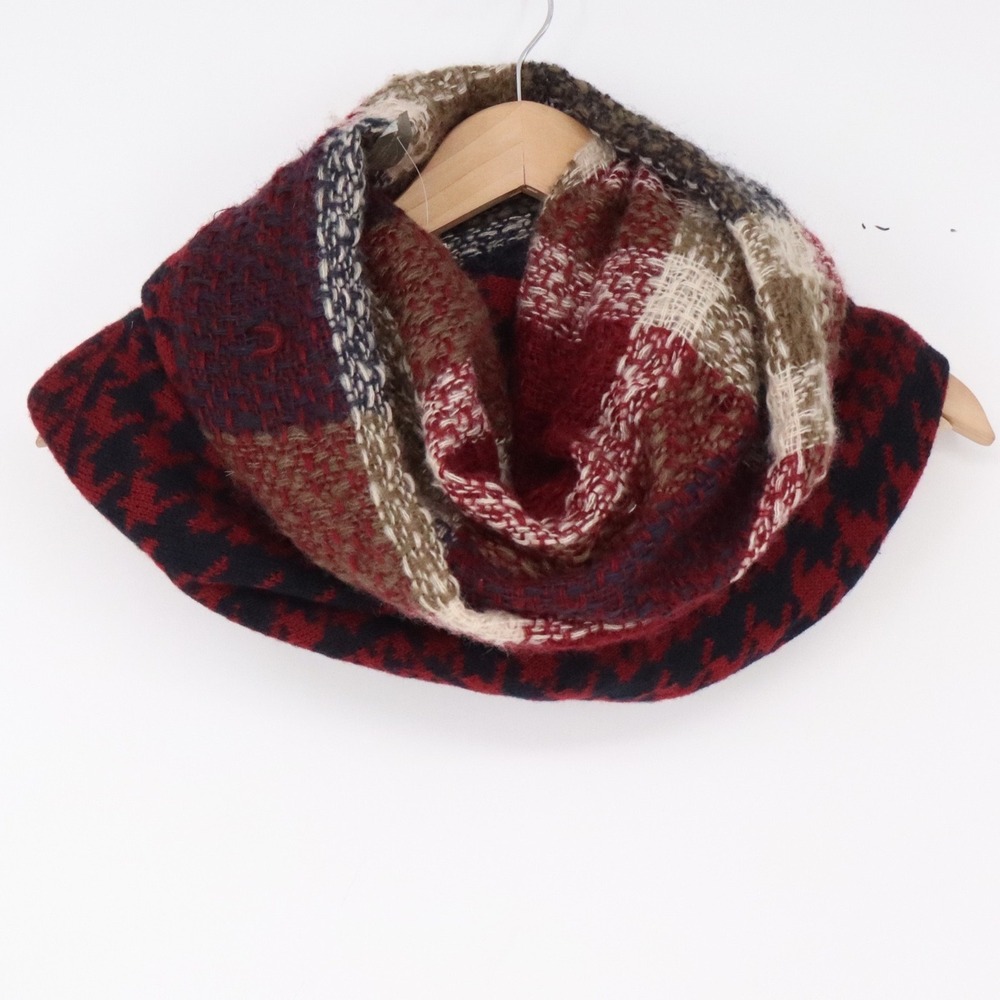 Wilsons Leather Scarf Womens One Size PTINM12352 Burgundy Houndstooth Plaid NEW